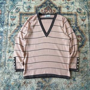 Vintage 80s Spanner V-Neck Striped Long Sleeve T-shirt Medium